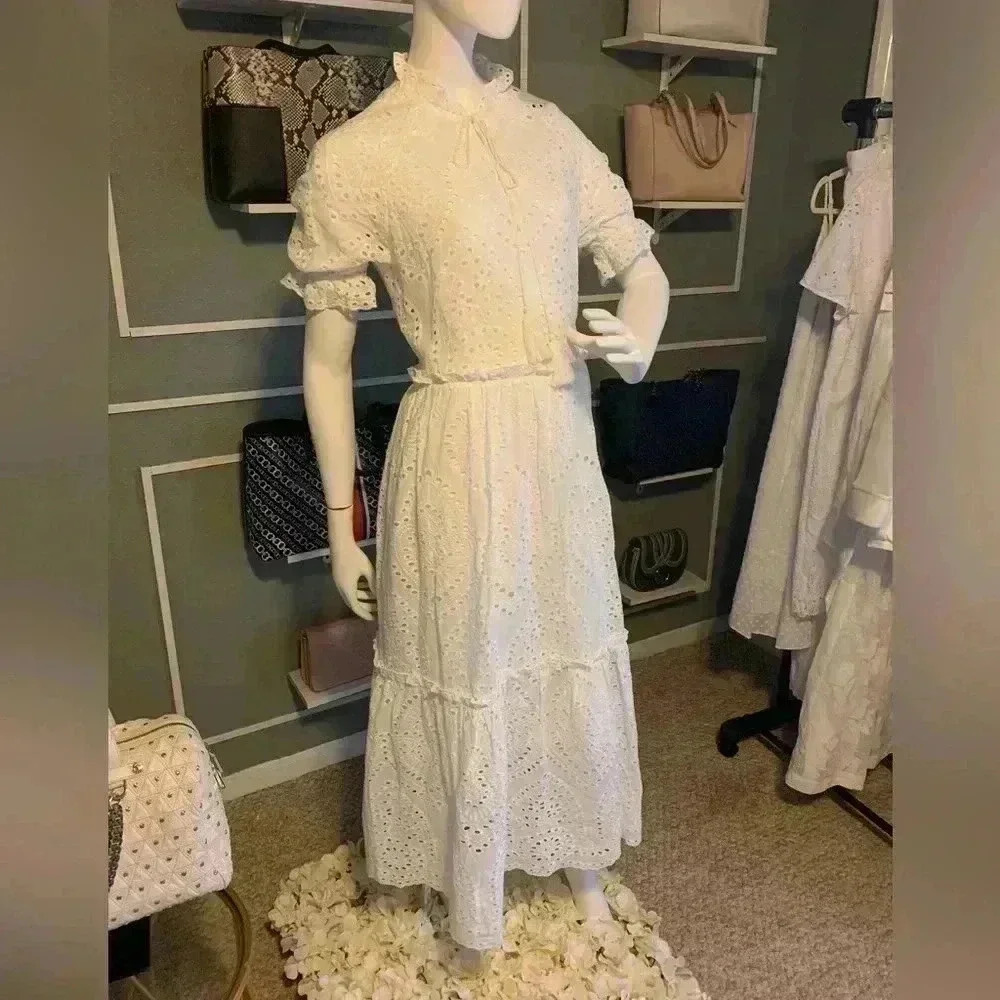 Collection by cezele 100% Cotton  Eyelet Ruffle  Summer Casual Dress SZ M.  L-14